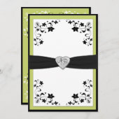 Pear Green en Black Monogrammed Invitation Kaart (Voorkant / Achterkant)