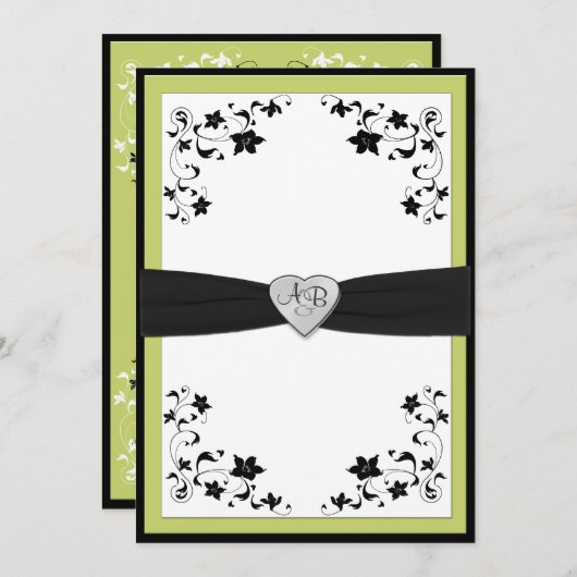 Pear Green en Black Monogrammed Invitation Kaart (Voorkant / Achterkant)