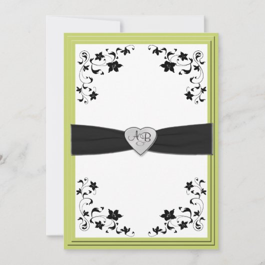 Pear Green en Black Monogrammed Invitation Kaart (Voorkant)
