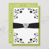 Pear Green en Black Monogrammed Invitation Kaart (Voorkant / Achterkant)