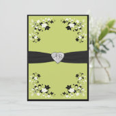 Pear Green en Black Monogrammed Invitation Kaart (Staand voorkant)