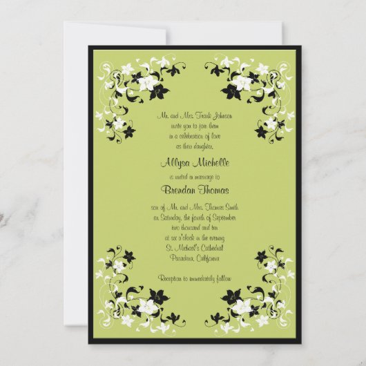 Pear Green en Black Monogrammed Invitation Kaart (Achterkant)