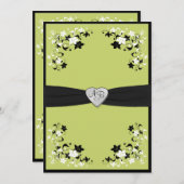 Pear Green en Black Monogrammed Invitation Kaart (Voorkant / Achterkant)