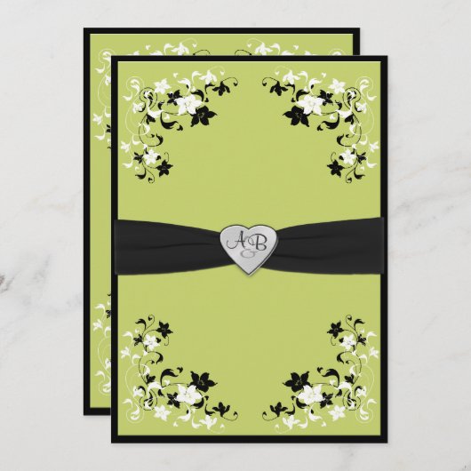 Pear Green en Black Monogrammed Invitation Kaart (Voorkant / Achterkant)