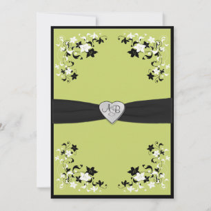 Pear Green en Black Monogrammed Invitation Kaart