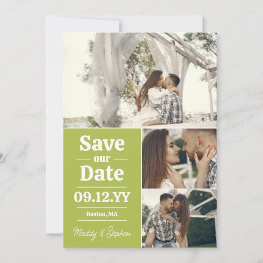 Pear Green Typography Photo Collage Save the Date (Voorkant)