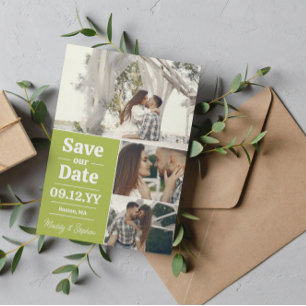 Pear Green Typography Photo Collage Save the Date