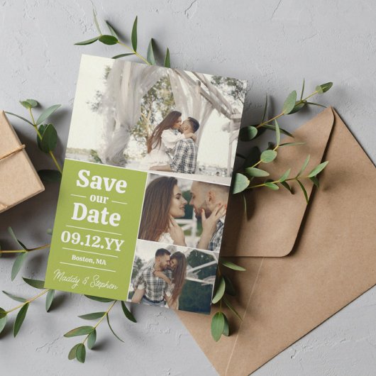 Pear Green Typography Photo Collage Save the Date
