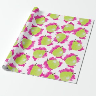 Pear Illustratie met roze Waterverf Splash Cadeaupapier