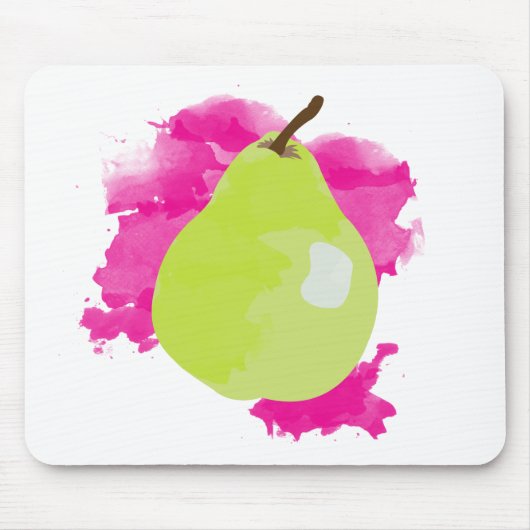 Pear Illustratie met roze Waterverf Splash Muismat (Voorkant)