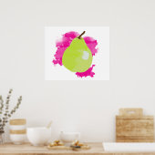 Pear Illustratie met roze Waterverf Splash Poster (Keuken)