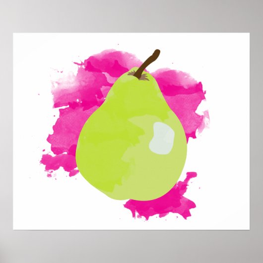 Pear Illustratie met roze Waterverf Splash Poster (Voorkant)