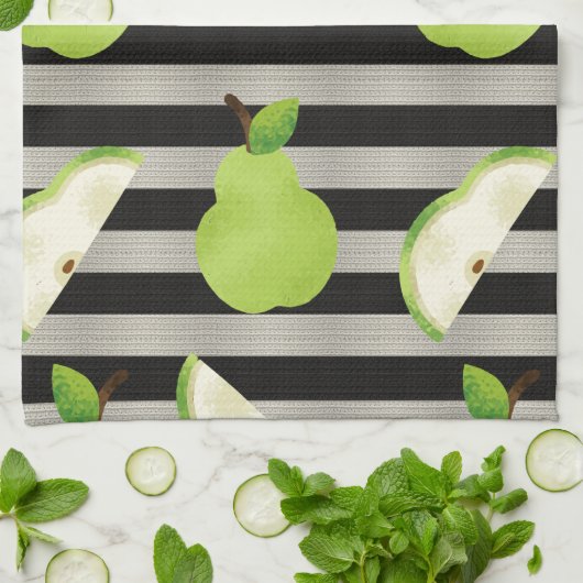 Pear Modern Black & White Stripes Theedoek (Gevouwen)