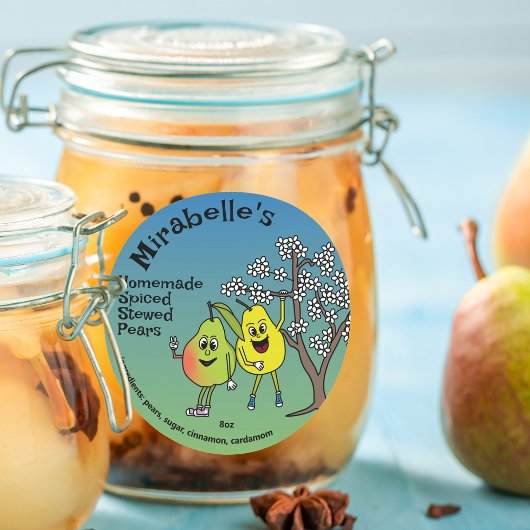 Pear Pals Funny Cartoon Sauce Butter Pie en meer Ronde Sticker