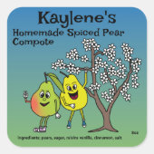 Pear Pals Funny Cartoon Sauce Pie en meer Vierkante Sticker (Voorkant)
