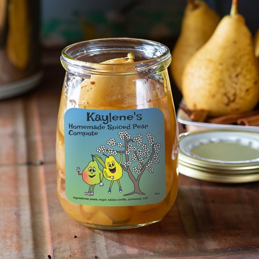 Pear Pals Funny Cartoon Sauce Pie en meer Vierkante Sticker