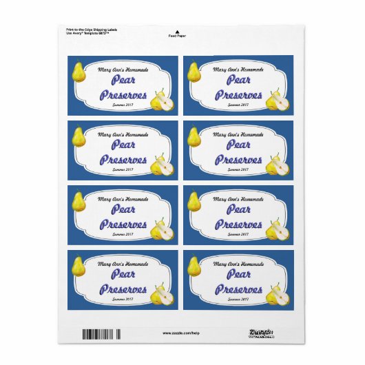 Pear Preserves Canning Labels (Full Sheet)