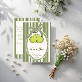 Pear sage green retro stripes baby shower bedankkaart