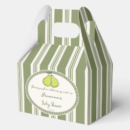 Pear sage green retro stripes baby shower custom bedankdoosjes