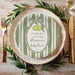 Pear sage green retro stripes baby shower custom papieren bordje<br><div class="desc">Pear sage green retro stripes baby shower personalized paper plates,  retro oval frame hand drawn preppy bow pear baby shower monogrammed paper plates,  hand written whimsical baby shower personalized paper plates,  pear baby shower party supplies personalized baby shower table decor</div>
