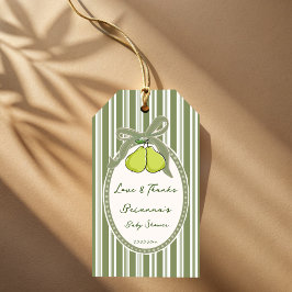 Pear sage green retro stripes baby shower favor cadeaulabel