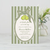 Pear sage green retro stripes baby shower kaart (Staand voorkant)