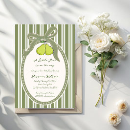 Pear sage green retro stripes baby shower kaart