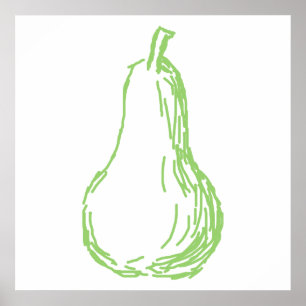 Pear Sketch. De illustratie van de lijn in groen. Poster