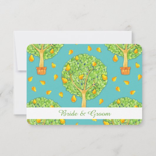 Pear Tree blauwgroen bruiloft receptie invitatie Kaart (Achterkant)