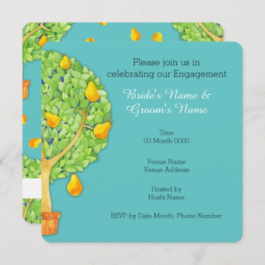 Pear Tree blauwgroen Square Verloving Uitnodiging (Voorkant / Achterkant)