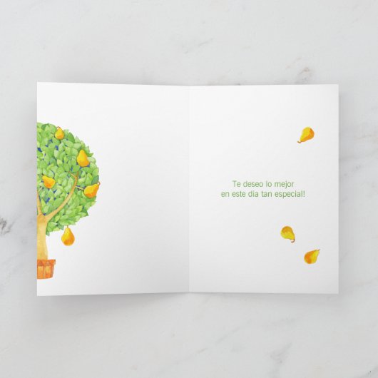 Pear Tree Feliz Cumpleaños Spaans Verjaardag Kaart (Binnen)