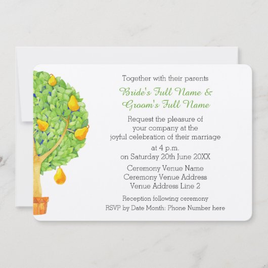 Pear Tree Flat 5x7" Huwelijksuitnodiging Kaart (Voorkant)