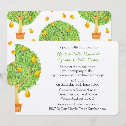 Pear Tree Flat 5x7" Huwelijksuitnodiging Kaart (Voorkant / Achterkant)