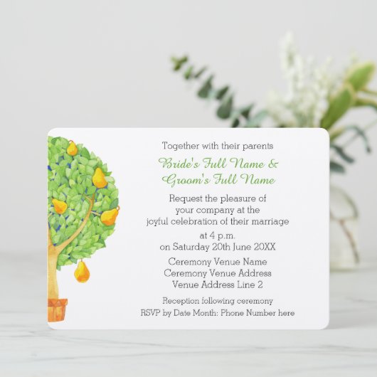 Pear Tree Flat 5x7" Huwelijksuitnodiging Kaart (Staand voorkant)