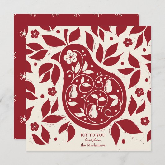 Pear Tree Partridge - Cranberry Red Feestdagenkaart (Voorkant / Achterkant)