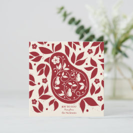 Pear Tree Partridge - Cranberry Red Feestdagenkaart