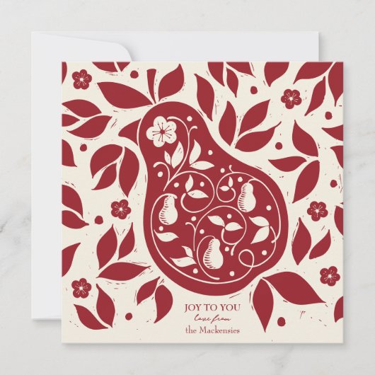 Pear Tree Partridge - Cranberry Red Feestdagenkaart (Voorkant)