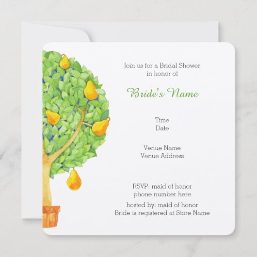 Pear Tree Square Bridal Shower Invitation Kaart (Voorkant)