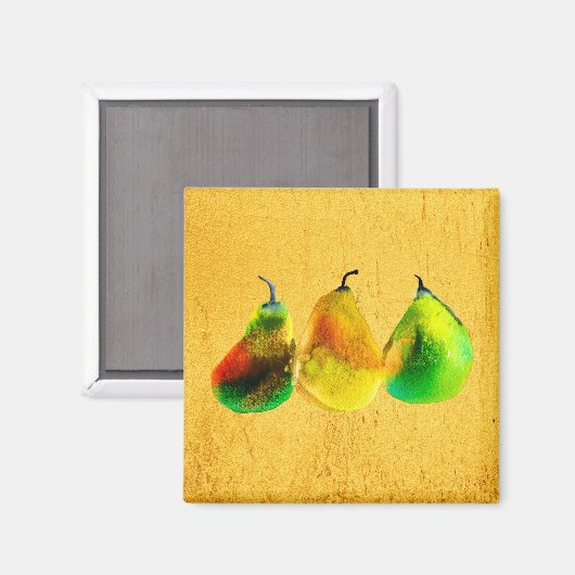 Pear waterverf green fruit magnet (Voorkant / Achterkant)