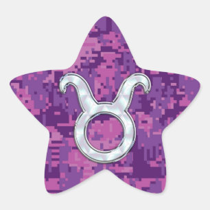 Pearl als Taurus Zodiac Symbool op Digital Camo Ster Sticker