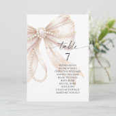 Pearl and Bow Table Number Seating Chart Kaart (Staand voorkant)