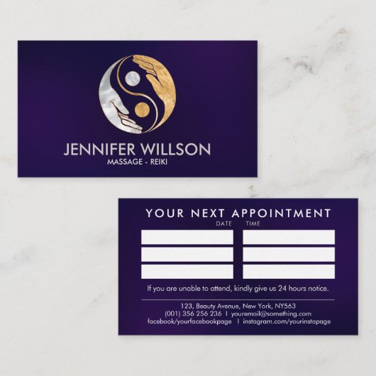 Pearl and gold Healing Hands Yin Yang symbol Visitekaartje (Voorkant / Achterkant)