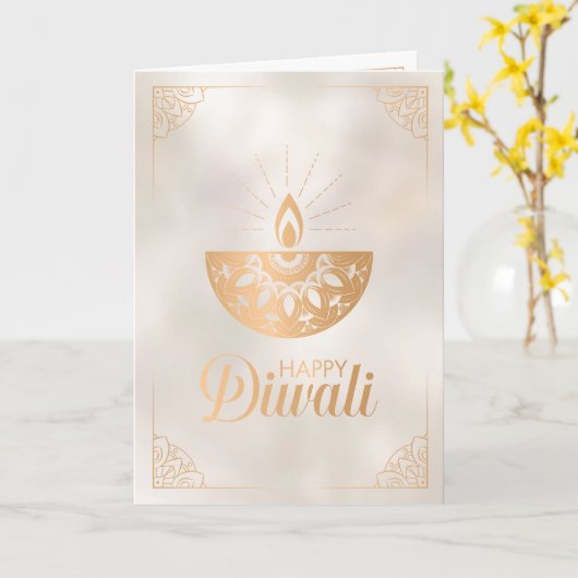 Pearl and gold ornament Happy Diwali Kaart (Gele Bloem)