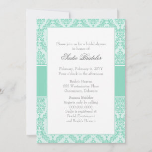 Pearl Aqua Damask Bridal Shower Kaart