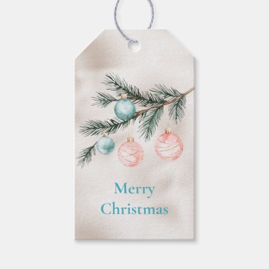 Pearl Aqua Pink Christmas Tree Branch Ornamenten Cadeaulabel (Voorkant)