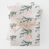 Pearl Aqua Pink Christmas Tree Branch Ornamenten Inpakpapier Vel (In situ)