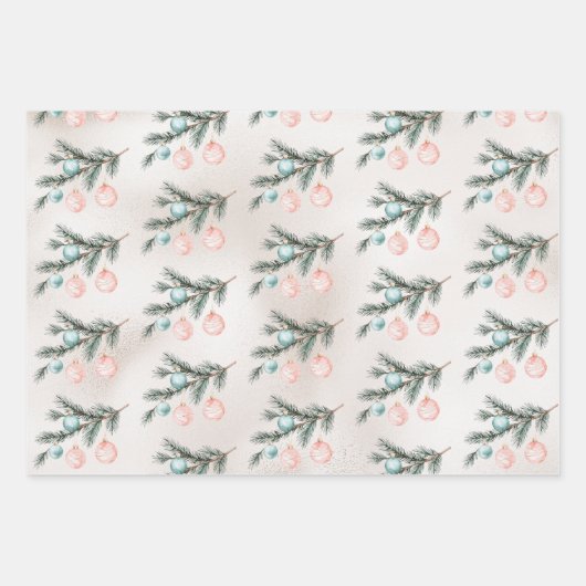 Pearl Aqua Pink Christmas Tree Branch Ornamenten Inpakpapier Vel (Voorkant)