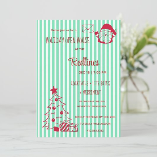 Pearl Aqua Plaid Holiday Open House Uitnodiging (Staand voorkant)