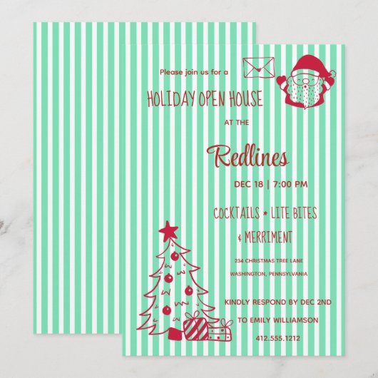 Pearl Aqua Plaid Holiday Open House Uitnodiging (Voorkant / Achterkant)