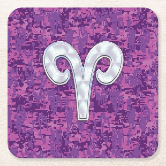 Pearl Aries Zodiac Sign on Pink Digital Camo Decor Kartonnen Onderzetters (Voorkant)